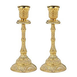 OwnMy Juego de 2 Portavelas Cónicos Vintage de Metal para Velas Pilares 7.4", Elegantes Portavelas de Latón Decorativos Juego de Candelabros para Centros de Mesa de Comedor Bodas Decoración del Hogar
