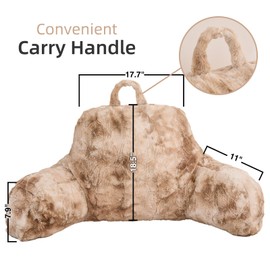 A Nice Night Faux Fur Soft Reading Pillow Bed Wedge Adult Backrest with Arms Back Support for Sitting Up in Bed/Couch for Bedrest, Tie Dyed Khaki