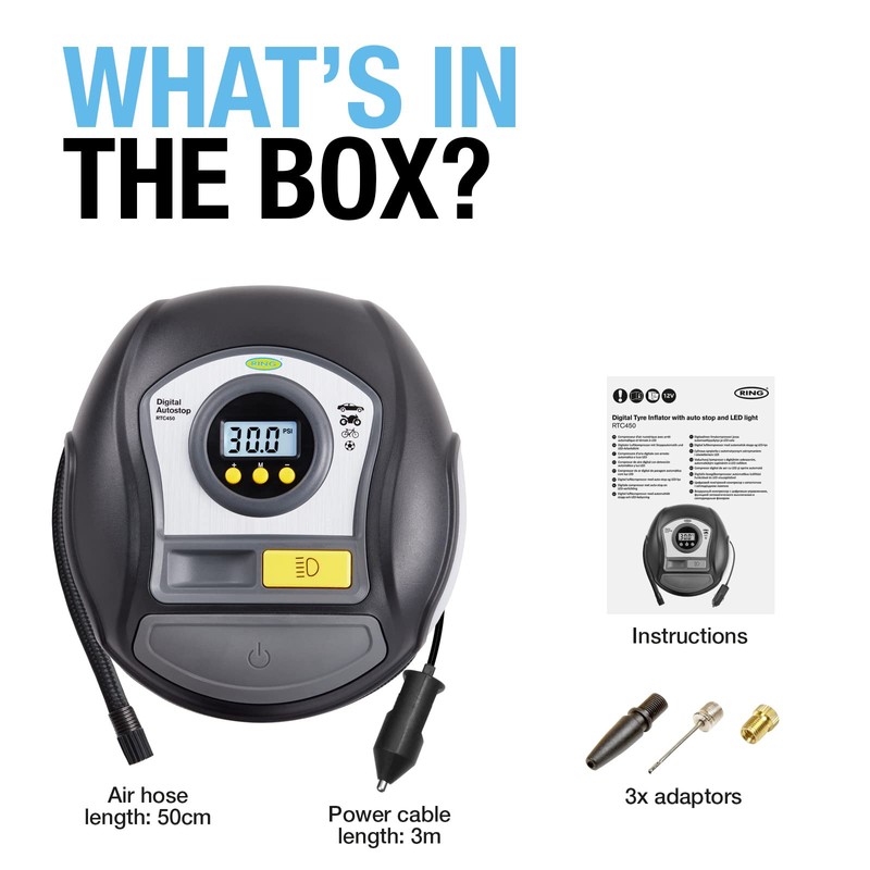 Ring Automotive - RTC450 Digital Tyre Inflator with Auto Stop,