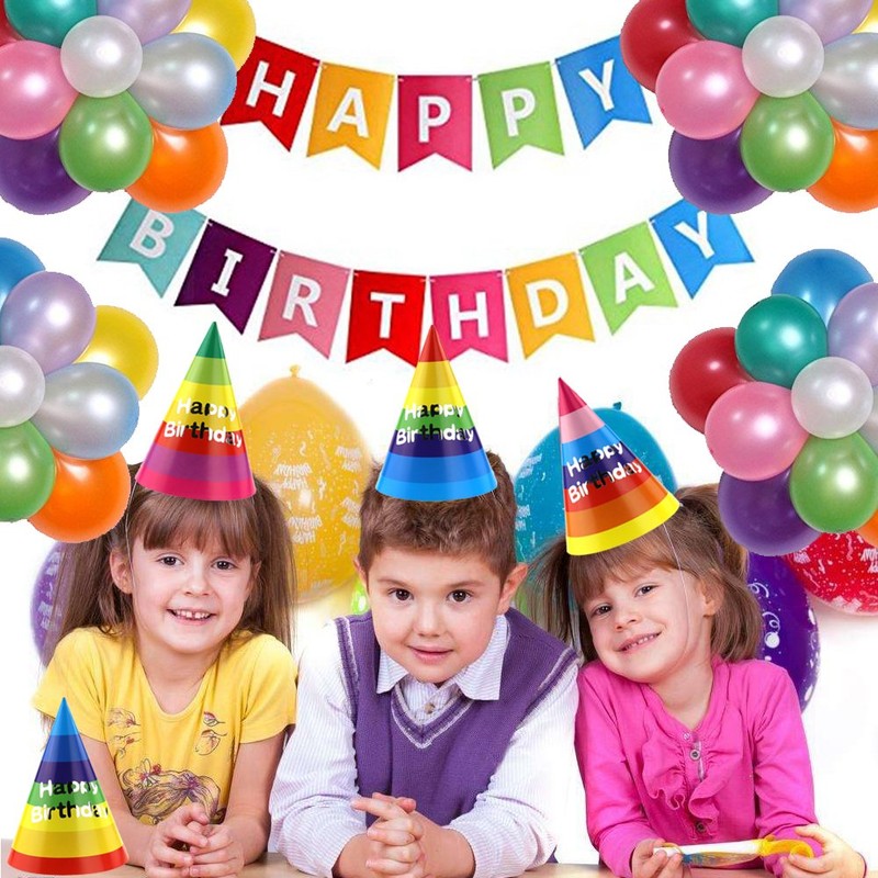 Rainbow Cone Party Hats for Kids & Adults - 12