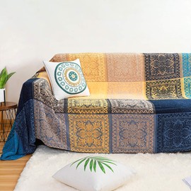 MayNest Bohemian Tribal Throws Blankets Reversible Colorful Red Blue Boho Hippie Chenille Jacquard Fabric Throw Covers Large Couch Furniture Sofa Chair Loveseat Recliner Oversized (Blue, L:102x87)