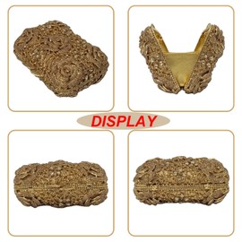 Five Rose Flowers Box Crystal Clutch Elegant Formal Wedding Bridal Evening Bags for Women Rhinestone Handbags Purse, Gold 2