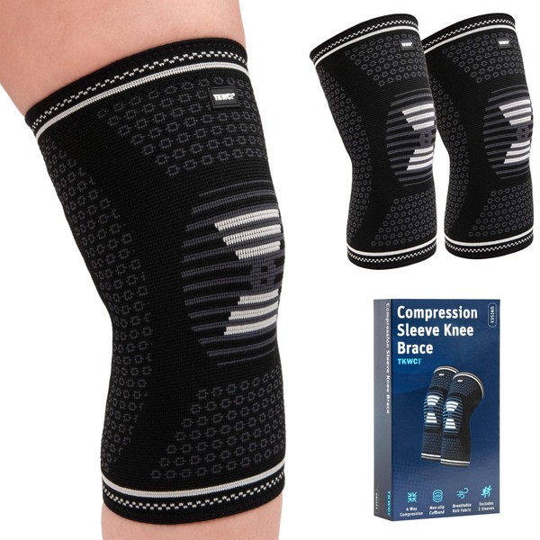 TKWC Knee Brace Compression Sleeve for Men Women, Knee Support for running, weightlifting, BasketBall, Knee Pads for Meniscus Tear, ACL, Arthritis and Knee Pain Relief (Large)
