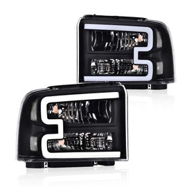 CHEDA Clear lens Black Housing Clear Reflector LED DRL Headlight Compatible With Ford F250 F350 F450 F550 Super Duty 2005 2006 2007/Fit Excursion 2005 Headlamp Assembly Faros Conjunto De Faros