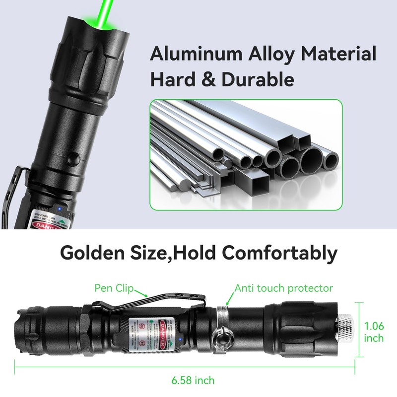 MIPREZT [Professional] Rechargeable Green Light Beam Flashlight Long Distance Range