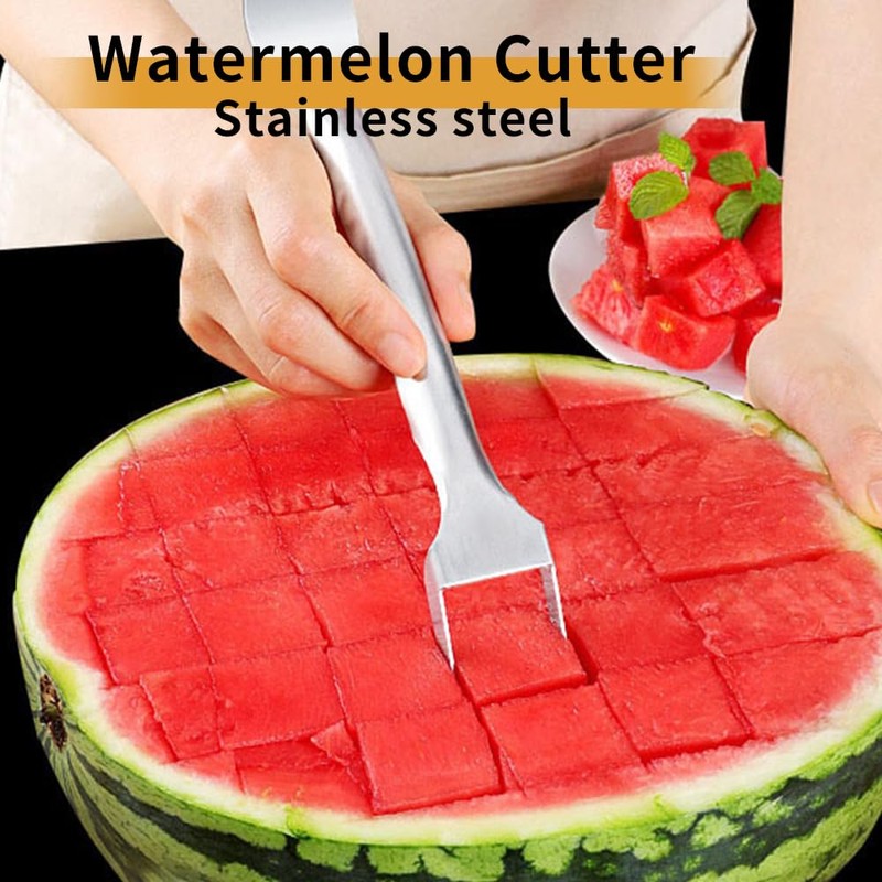 Watermelon Fork Slicer Cutter, Stainless Steel 2-in-1, Portable Watermelon Fork