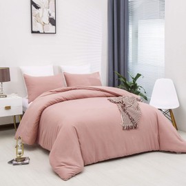 Pureant Blush Pink Comforter Set King Dusty Pink Bedding Comforter Sets Cotton Bedding for Women Girls Bean Pink Comforter Soft Solid Light Pink King Blanket Quilts Muave Pink King Size Comforter