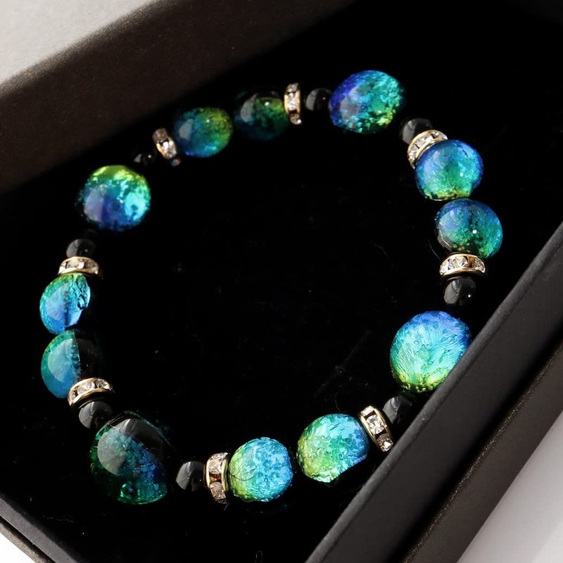 Gold Stone Luminous Firefly Glass Keramarin Bracelet, Okinawa, Power Stone,