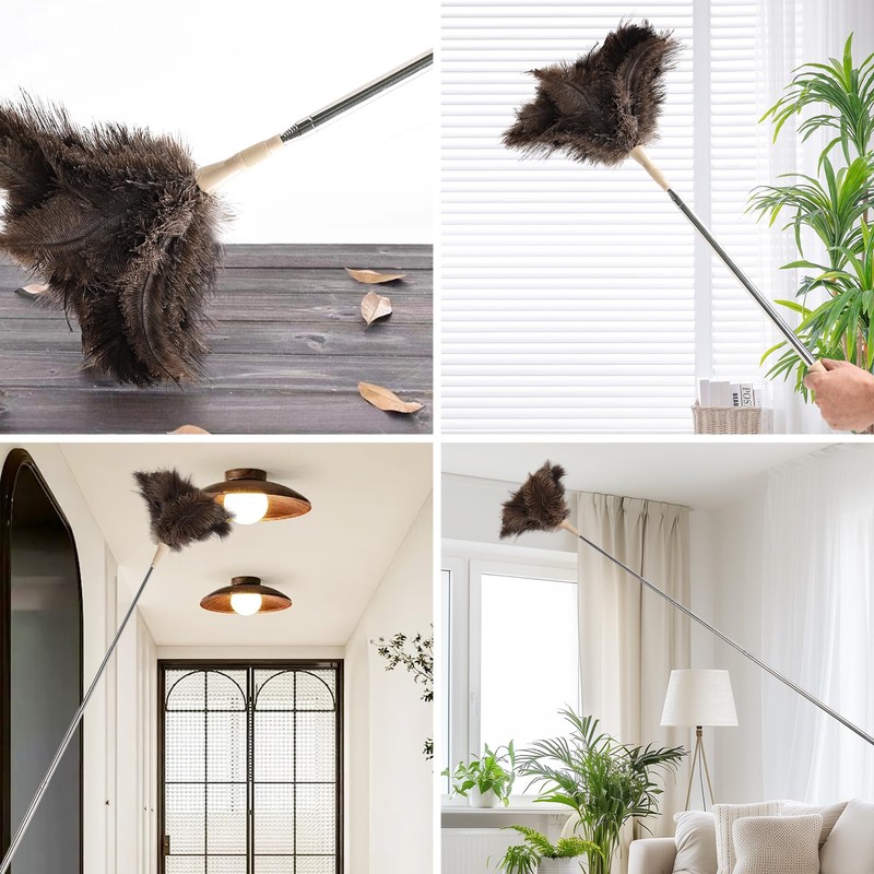 Extendable Ostrich Feather Duster 27-94 Inch, Natural Cleaning Duster Extension