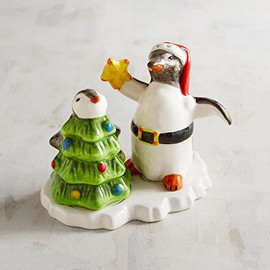 New Pier One Penguins on Ice at Christmas Salt and Pepper and Base 3pc Set