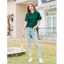 Berylove Women's Knitted Polo Shirts Short Sleeve Jumpers for Women Business Casual Tops Office Outfits for Women 2027 V-Neck Tops for Women 04 Opal Green L