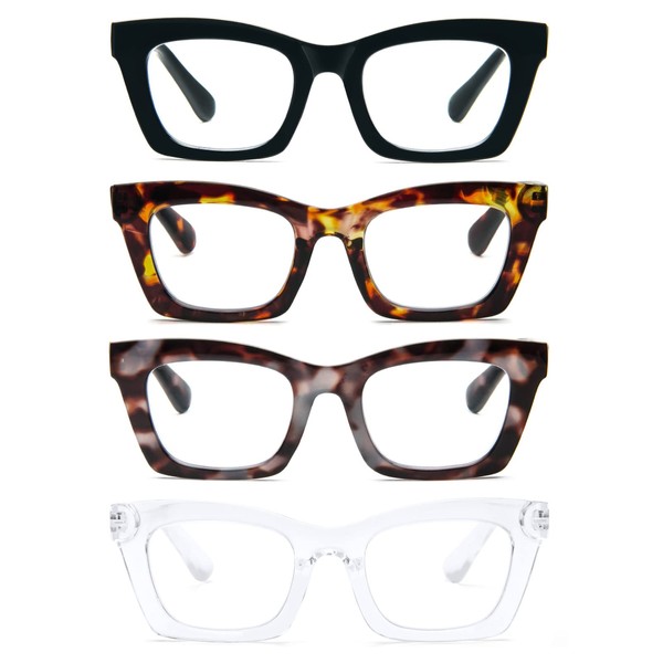 prtcslwd 4 Pack Reading Glasses for Women Oprah Style Oversized