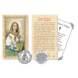 St Dymphna Laminated Prayer Card - St Dymphna Coin, The Lord's Prayer Card - St Dymphna Prayer Card, Catholic Pocket Token - Saint Dymphna Card, Patron Saint of Mental Health, Anxiety - 3 Items Set