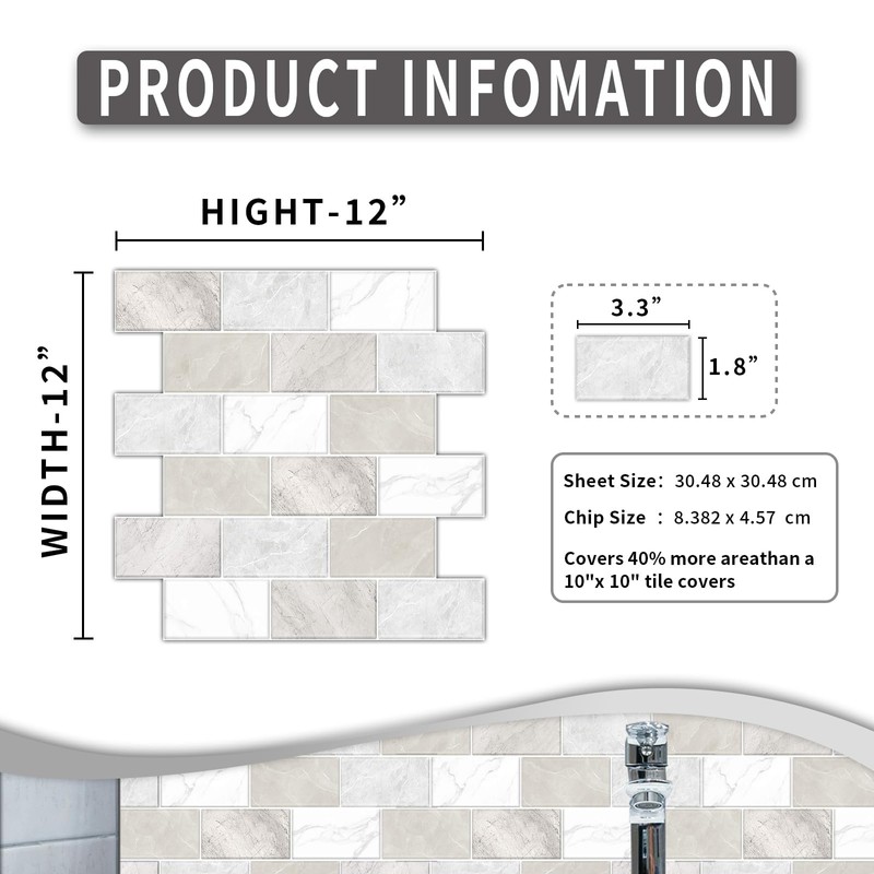 BSABSAQAA 10 Sheets Peel and Stick Backsplash for Kitchen 12"X12"
