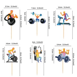 Ercadio 30pcs Gym Theme Cupcake Toppers Picks Fitness Tools Weight Machines Treadmill Dumbbell for Men Women Gym Happy Birthday Party Decorations Supplies
