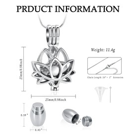 VCCWYQK Cremation Jewelry for Ashes - Lotus Flower Ashes Pendant Necklace with Mini Keepsake Urn Memorial Ash Jewelry