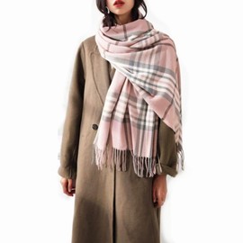 GEBIIM Women's Pashmina Winter Scarf Cashmere Feel Warm Long Plaid Shawl With Fashion Scarves Knitted(Pink)