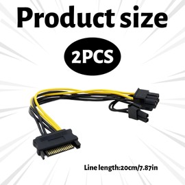 2 PCS Sata Power Cables 15 Pin Cables to 8 Pin(6+2 Pin),Sata Power Splitter,Express Graphics Card Power Splitter Cable 8 Pin to 6 Pin PCIe(20 cm)