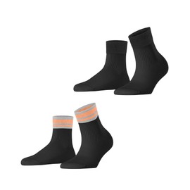 ESPRIT Women's Retro Glitter Short Stockings Breathable Organic Sustainable Cotton Patterned 2 Pairs, Black (Black 3000)