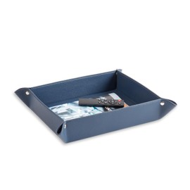 Bey-Berk Leather Valet Tray 12"x10" Classic Catchall with Snap Corners, EDC Tray for Home and Office, Leather Tray for Bedroom, Living Room and Entryway - Navy