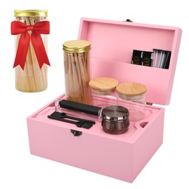 Coozyupper Large Bamboo Storage Box with Removable Tray Kit - Decorative Box Set, Glass Jars, and Accessories Wooden Storage Kit and Accessories Tool.Birthday Gifts