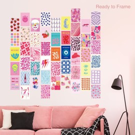 ZIENVE Preppy Room Decor, 50pcs Aesthetic Posters for Bedroom, 10 x 15cm Wall Collage Kit Aesthetic Pictures, Cute Wall Decor for Teen Girls, Pink Trendy Stuff for College Dorm, Pink01