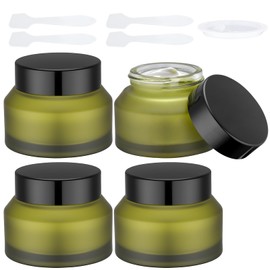 Segbeauty 1.7oz Green Frosted Glass Jar with Lid, Empty Cosmetic Containers Sample Jars Small, Refillable Travel Bottles for Toiletries 4pcs 50ml, Empty Matte Travel Containers with Spatulas