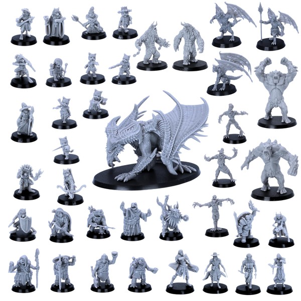 Fantasy Miniatures Set – 40 DnD Miniatures for Tabletop RPGs