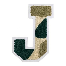Letter J - Chenille Stitch Varsity Iron-On Alphabet Patch by pc, 4-1/2", TR-11648 (Camouflage/White)