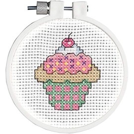 Janlynn 11 Count Kid Stitch Cupcake Mini Round Cross Stitch Kit, 3-Inch