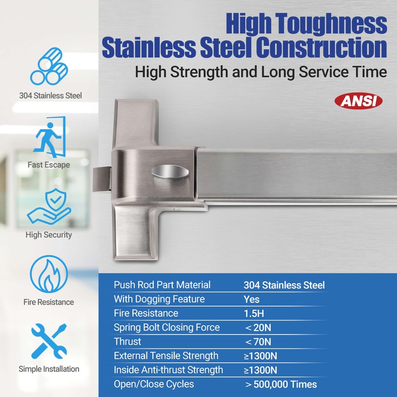304 Stainless Steel Panic Bars for Emergency Exit Doors -