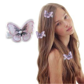 Lace Butterfly Hair Clips Embroidery Flower Pins Pearl Glitter Cute Elegant Lace Bows Hair Pins Mini Embroidery Barrettes Hair Accessory for Girls Teens Women (Pink)