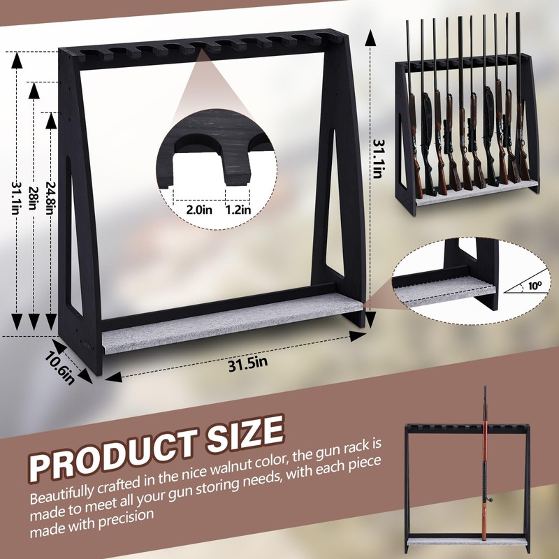 Yousoontic Indoor Gun Racks, Floor Standing Rifle Rack Wooden Freestanding