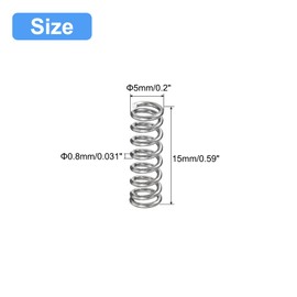 uxcell Compression Spring, 5Pcs 304 Stainless Steel, 5mm OD, 0.8mm Wire Size, 15mm Free Length, Silver Tone