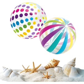 2 Stück Aufblasbar wasserball, Bunt Gestreifter strand Wasserbälle, kinder Aufblasbar Transparenter spielzeugball, Geeignet für den Strand, Party, pool und Outdoor-Aktivitäten