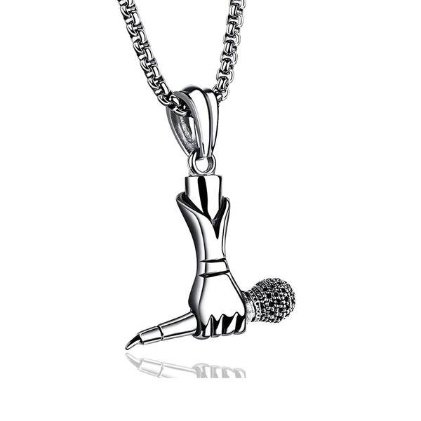 Fusamk Hip Hop Music Titanium Steel Microphone Tag Pendant 24"
