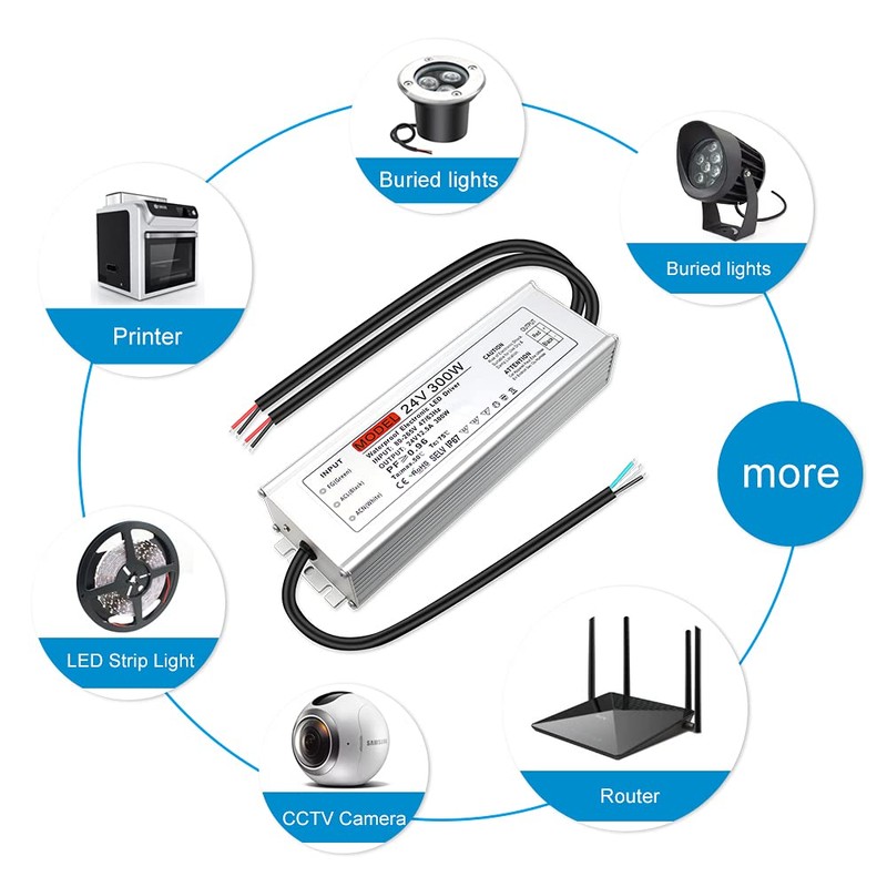 24V 300W IP67 Waterproof Outdoor Power Supply, AC 100-265V to