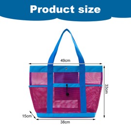 Lvjkes Mesh Strandtasche xxl mit 5 Fächern, Faltbar beach bag, Große Kapazität Schwimmtasche, für Strand, Schwimmen, Camping, Reisen, Fitnessstudio, 49 x 33 x 15cm (Rosenrot)