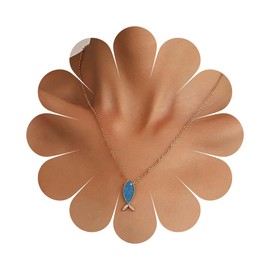 Inilbran Boho Blue Fish Necklace Vintage Crystal Fish Choker Necklace Blue Fish Pendant Necklace Minimalist Fish Chain Necklace Jewelry for Women or Girls