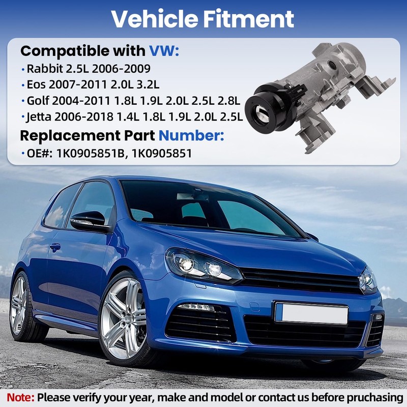 1K0905851 Ignition Switch Lock Cylinder Assembly with Intelligent Key Shell
