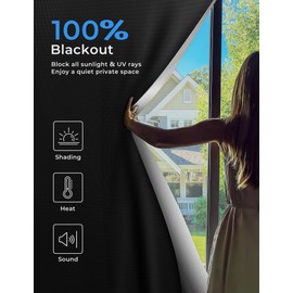 Sumobaby Blackout Curtains for Bedroom Portable 48"x84",No Drill Blackout Shades with Upgraded Hook&Loop Tapes,100% Blackout Window Cover,Thermal Insulated Blinds for Bedroom,Nursery(1 Panel,Black)