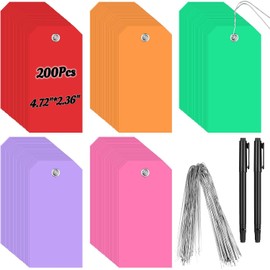 200Pcs Blank Tags with Pre-Attached Wires Plastic Shipping Tags Hang Waterproof Tags for Gift Bags Eyelet Heavy Duty Writable Hanging Tags Large Blank Tags with 2pcs Marker Pens for Luggage Garage