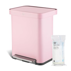 Home Zone Living 13 Gallon Stainless Steel Kitchen Trash Can with Slow Closing Lid and Wide Opening, Virtuoso Collection, Pink