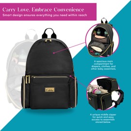 Lublu Diaper Bag Backpack with Baby Carrier, Hip Seat, Changing Pad, Insulated Pockets, Black or Grey (Black)