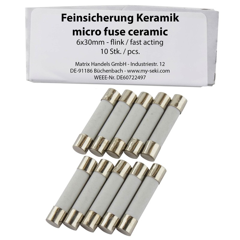 SeKi Ceramic Fuse 16 A, 6 x 30 mm, Quick,
