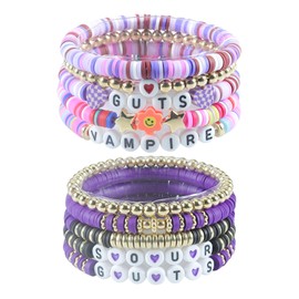 Vierone 2Pcs Friendship Bracelets Soft Pottery Bracelet Cute Girls Bracelets Alphabet Bracelet Digital Bracelet Friendship Bracelets for Women Girls Teenager Bracelet Set for Fans Gift