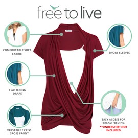 Free to Live 3 Pack Nursing Tops Breastfeeding Shirts Criss Cross Tops for Women Maternity Clothes (Large, Teal, White, Wine)