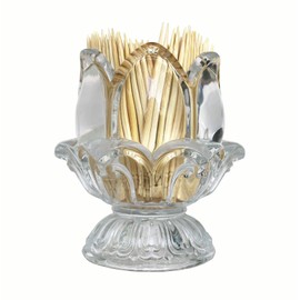 HillSpring Toothpick Holder, Decorative Crystal Glass Toothpick Dispenser with 450 Bamboo Toothpicks