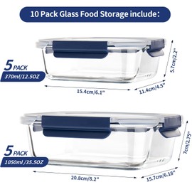 coccot Glass Food Storage Containers with Lids Airtight, [10 Pack] Glass Meal Prep Containers, Storage Container Set with Bpa-free Lid for Food, Lunch Bento Box