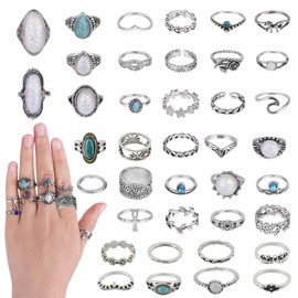 TUPARKA 46 Pcs Vintage Punk Rings Set Boho Joint Knuckle Ring Stackable Finger Rings Retro Jewellery Gift for Girls Women